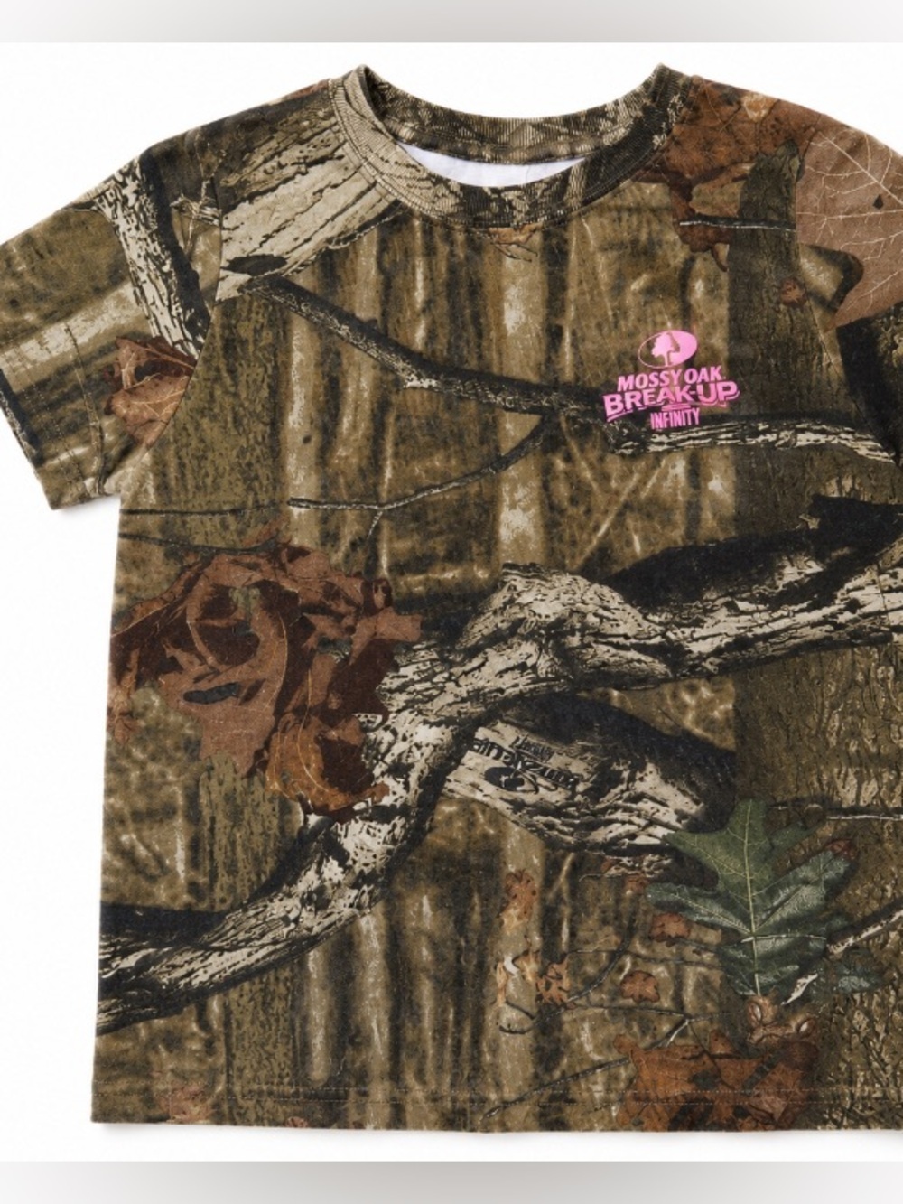Mossy Oak • Kids • Woodland Camouflage Tee with Pink Logo • Medium